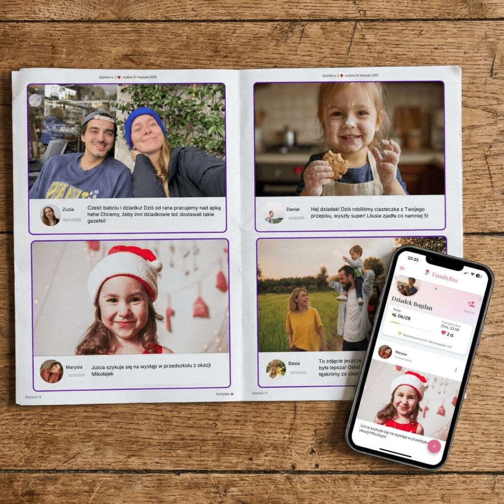 Gazeta rodzinna FamilyBee – drukowana wersja miesięcznego newslettera z rodzinnymi zdjęciami i aplikacją mobilną do komunikacji międzypokoleniowej