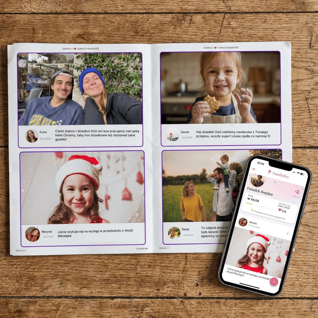 Gazeta rodzinna FamilyBee – drukowana wersja miesięcznego newslettera z rodzinnymi zdjęciami i aplikacją mobilną do komunikacji międzypokoleniowej﻿