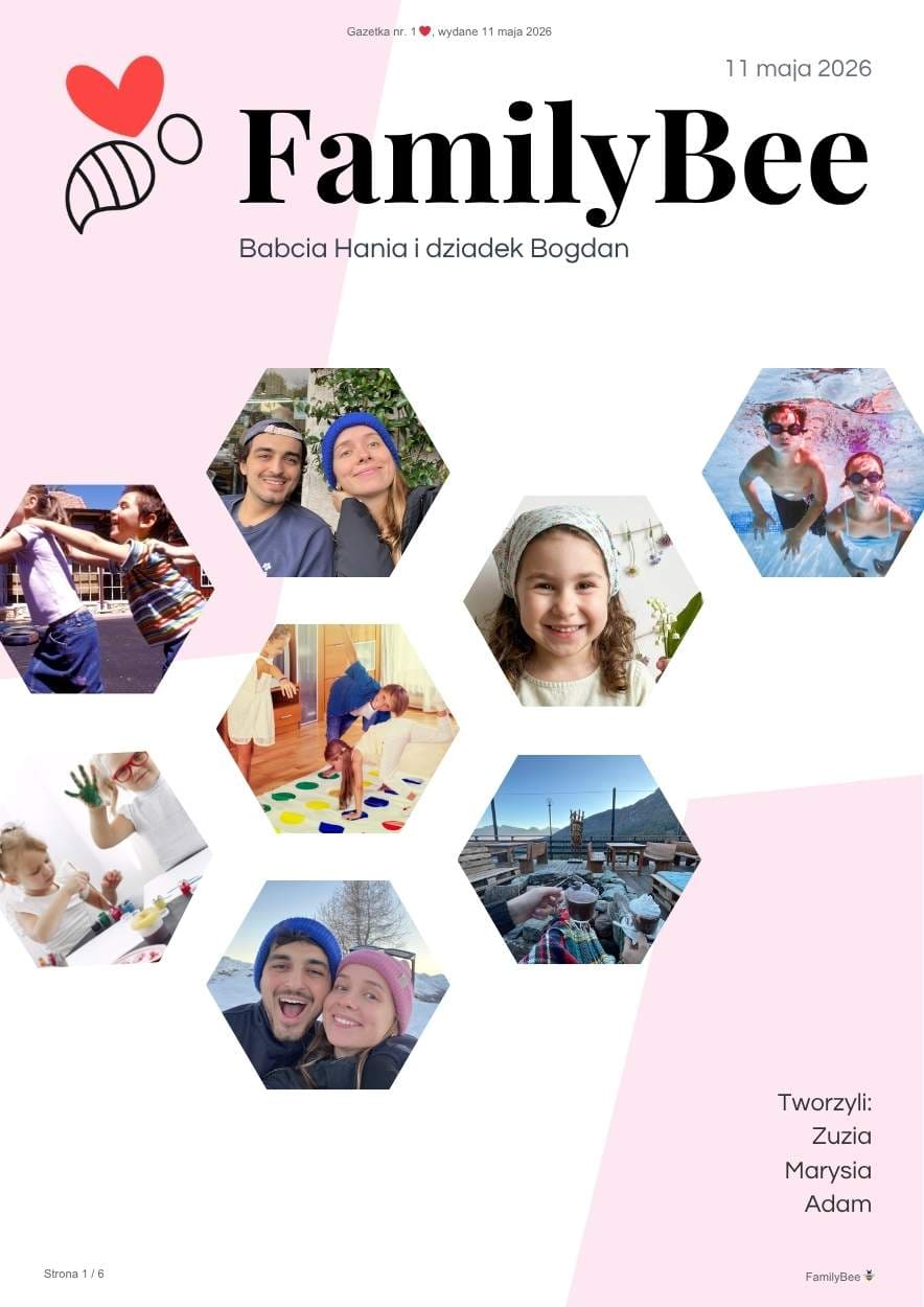 Szczęśliwi dziadkowie czytający rodzinną gazetkę FamilyBee